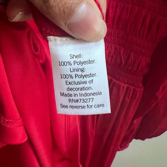 V-Neck Flowing Satin Red Mini Dress Long Sleeve Nine West Women's Size Medium - Picture 7 of 8